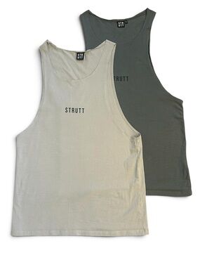 Strut! Men's Tank Tops in Olive Green & Cream - Logo Sleeveless